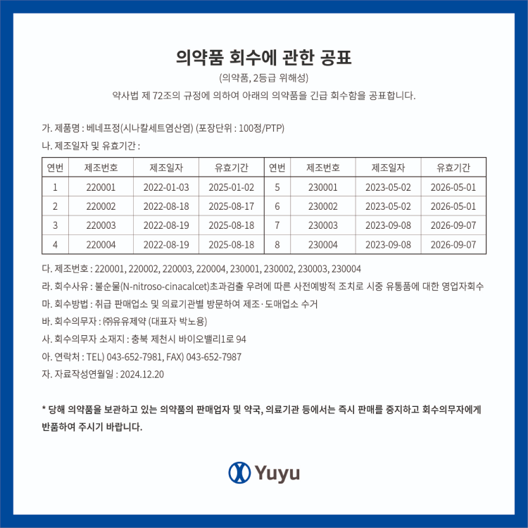 의약품 회수에 관한 공표